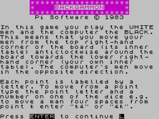 Backgammon back cover for ZX Spectrum